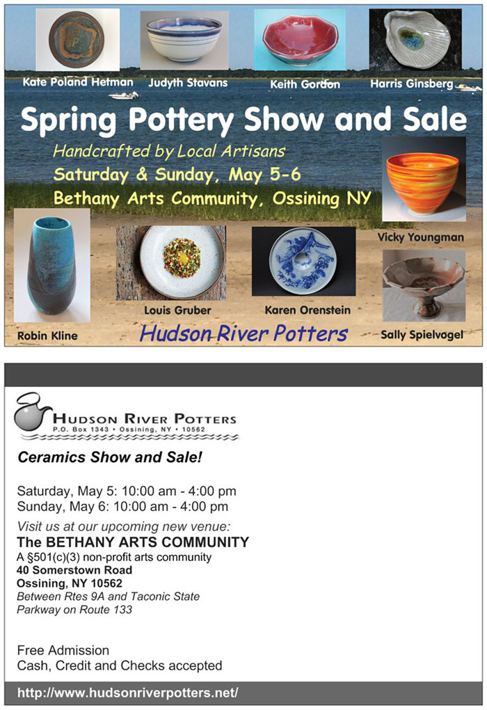 Hudson River Potters at the Bethany Arts Community, 40 Somerstown Road, Ossining, NY 10562